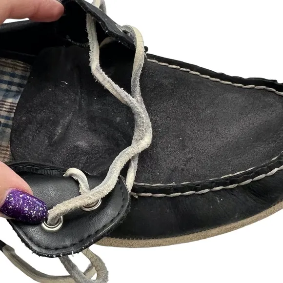 SPERRY TOP-SIDER A/O 2-EYE BLACK LEATHER WITH WHITE LACES AND SOLE BOAT SHOES