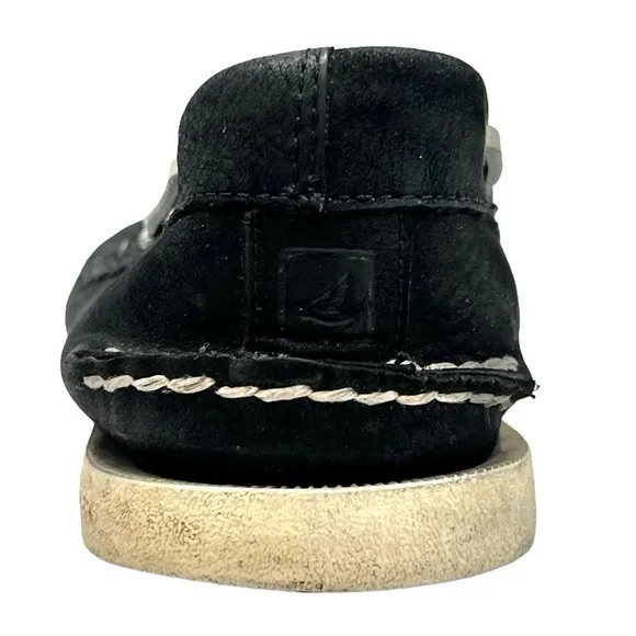 SPERRY TOP-SIDER A/O 2-EYE BLACK LEATHER WITH WHITE LACES AND SOLE BOAT SHOES