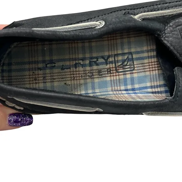 SPERRY TOP-SIDER A/O 2-EYE BLACK LEATHER WITH WHITE LACES AND SOLE BOAT SHOES