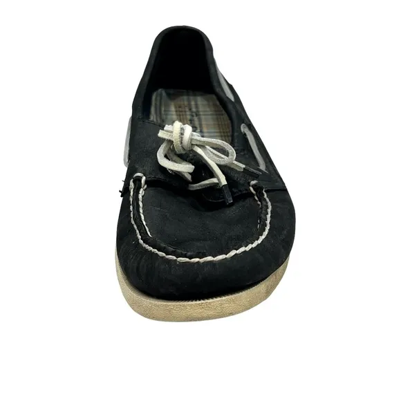 SPERRY TOP-SIDER A/O 2-EYE BLACK LEATHER WITH WHITE LACES AND SOLE BOAT SHOES