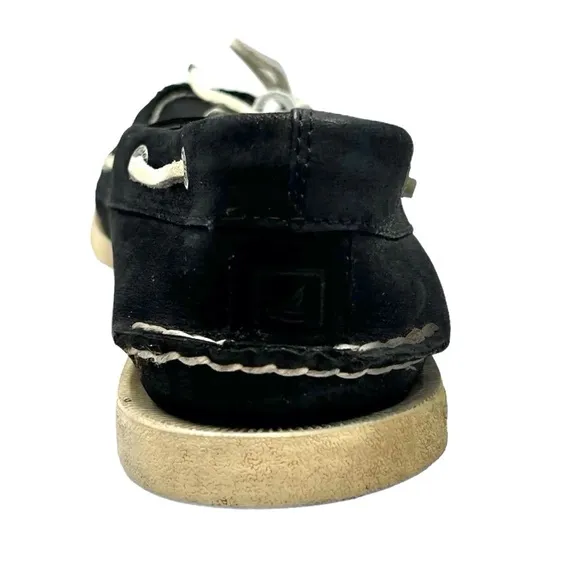 SPERRY TOP-SIDER A/O 2-EYE BLACK LEATHER WITH WHITE LACES AND SOLE BOAT SHOES