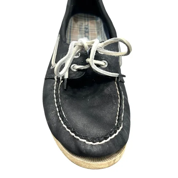 SPERRY TOP-SIDER A/O 2-EYE BLACK LEATHER WITH WHITE LACES AND SOLE BOAT SHOES