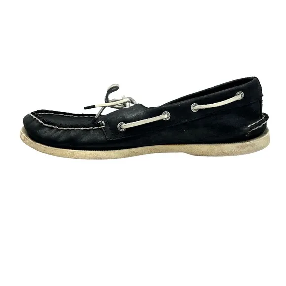 SPERRY TOP-SIDER A/O 2-EYE BLACK LEATHER WITH WHITE LACES AND SOLE BOAT SHOES