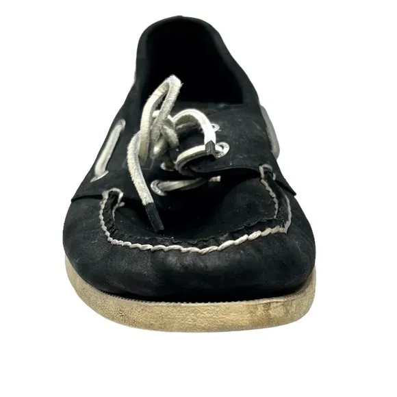 SPERRY TOP-SIDER A/O 2-EYE BLACK LEATHER WITH WHITE LACES AND SOLE BOAT SHOES