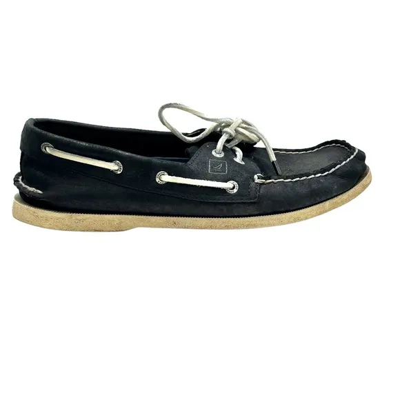 SPERRY TOP-SIDER A/O 2-EYE BLACK LEATHER WITH WHITE LACES AND SOLE BOAT SHOES