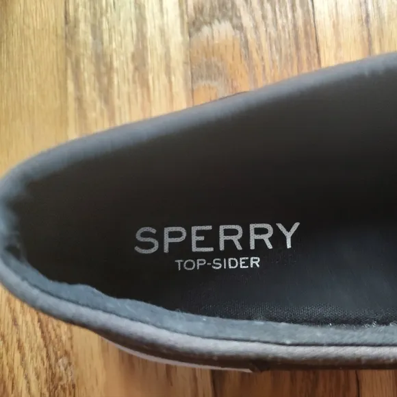 Sperry Top Sider Boat Shoes Sneakers Fabric Brown Lace Up Black Logo Slip On 12
