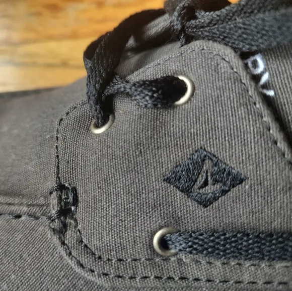 Sperry Top Sider Boat Shoes Sneakers Fabric Brown Lace Up Black Logo Slip On 12