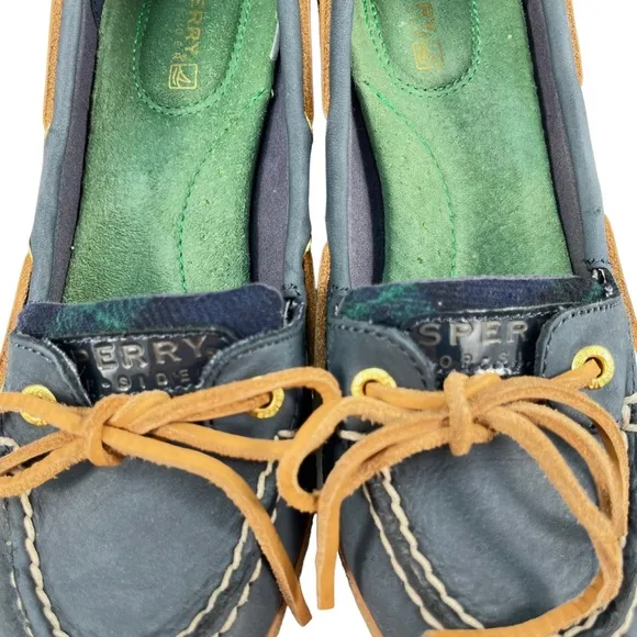 Sperry Top-Sider | Goldfish Navy &amp; Green Plaid Wedge Heels Boat Shoes Women’s 6M