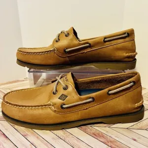 Sperry Top Sider Leeward Sahara 2-Eye Men's 10.5 Boat Shoes Tan Leather 0777894