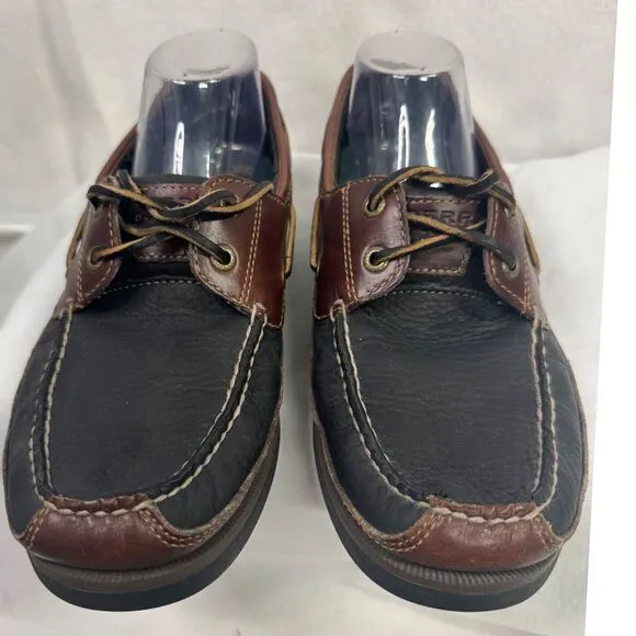SPERRY Top-Sider Men's 9.5M Boat‎ Shoes Mako | 2-Eyes Black/Brown gen. Leather