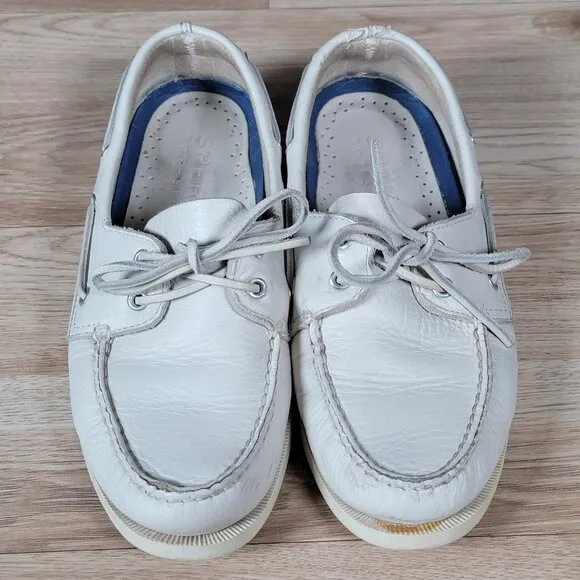 Sperry Top-Sider Shoes Mens Size 10 M White A/O Boat Loafers Leather 2-Eye
