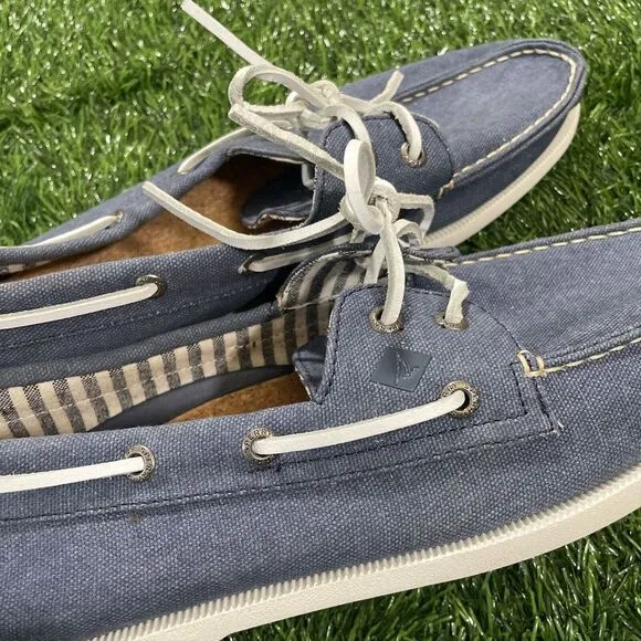 Sperry Top Sider‎ Vineyard Vines Blue Fabric Boat Shoes Size 12M 61510 NWOT