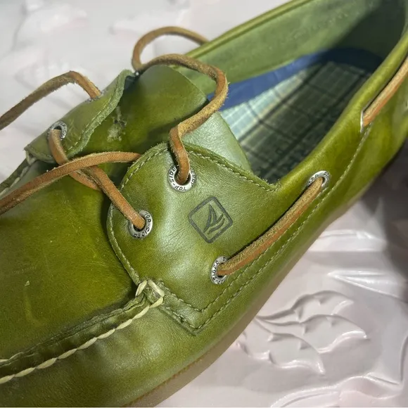 Sperry Top-Siders Green Leather Boat Shoes Casual Slip On Loafers Men’s 12M