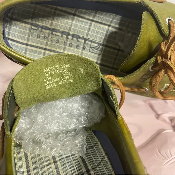 Sperry Top-Siders Green Leather Boat Shoes Casual Slip On Loafers Men’s 12M