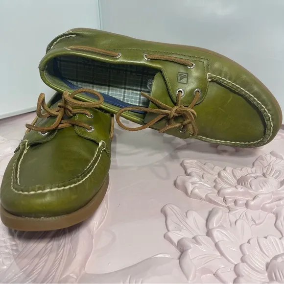 Sperry Top-Siders Green Leather Boat Shoes Casual Slip On Loafers Men’s 12M