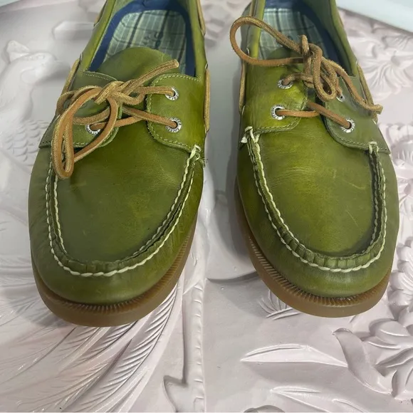 Sperry Top-Siders Green Leather Boat Shoes Casual Slip On Loafers Men’s 12M