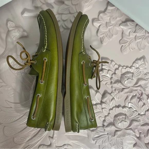Sperry Top-Siders Green Leather Boat Shoes Casual Slip On Loafers Men’s 12M