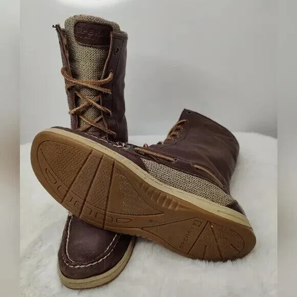 Sperry Womens Brown Lace Up Square Toe Boat Shoe Mid Calf Boots Size US 7M