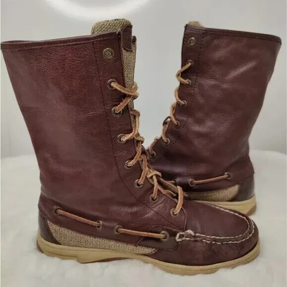 Sperry Womens Brown Lace Up Square Toe Boat Shoe Mid Calf Boots Size US 7M