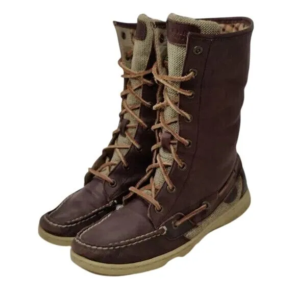 Sperry Womens Brown Lace Up Square Toe Boat Shoe Mid Calf Boots Size US 7M