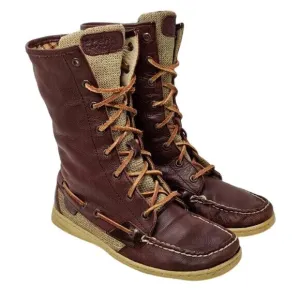 Sperry Womens Brown Lace Up Square Toe Boat Shoe Mid Calf Boots Size US 7M