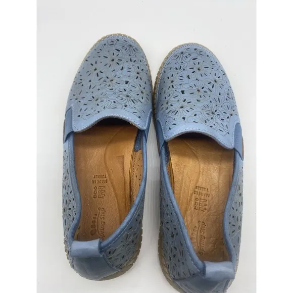 Spring Step Jookin Shoes 38 (7.5-8) Blue Leather Floral Cut Out Comfort Loafer