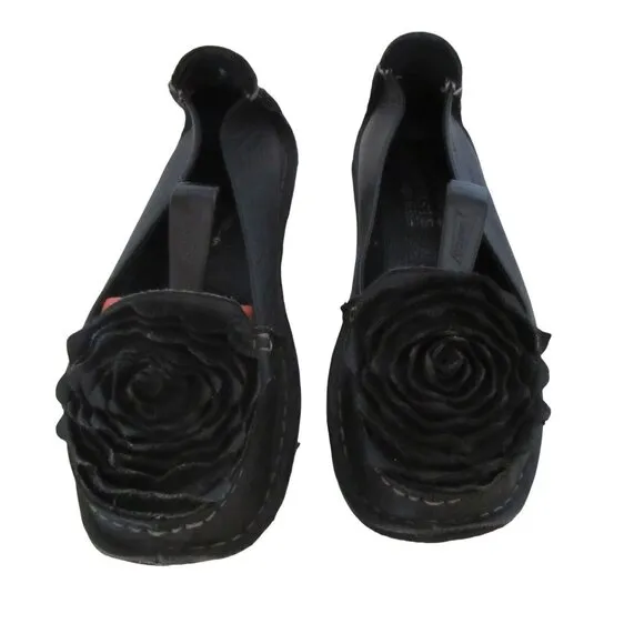 Spring Step L'Artiste Black Leather Ballet Style Shoes w Bows Sz 39 or 8 1/2