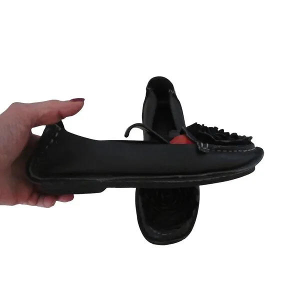 Spring Step L'Artiste Black Leather Ballet Style Shoes w Bows Sz 39 or 8 1/2