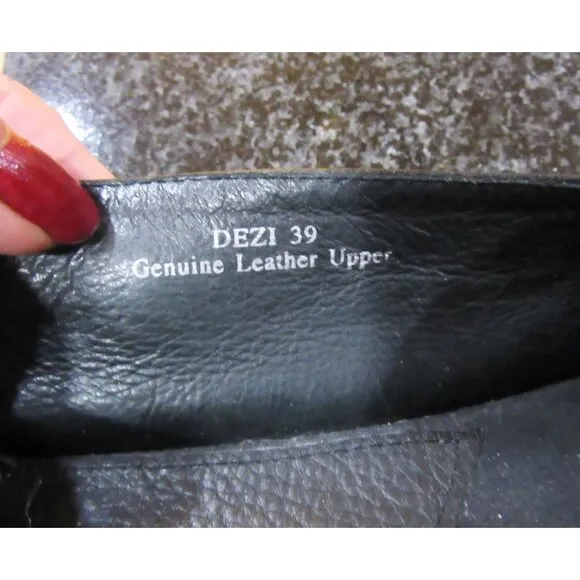 Spring Step L'Artiste Black Leather Ballet Style Shoes w Bows Sz 39 or 8 1/2