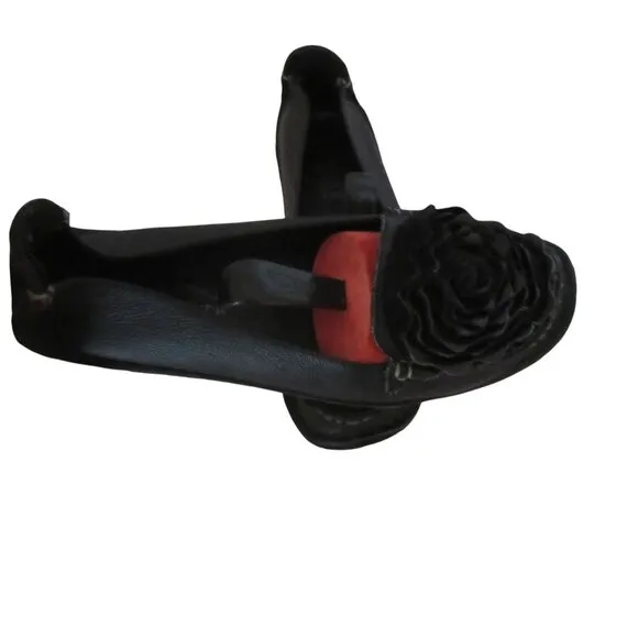 Spring Step L'Artiste Black Leather Ballet Style Shoes w Bows Sz 39 or 8 1/2