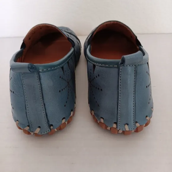 Spring Step Loafer Slip On Flats Shoes Fusaro Blue Leather Size 7.5-8 EU 38