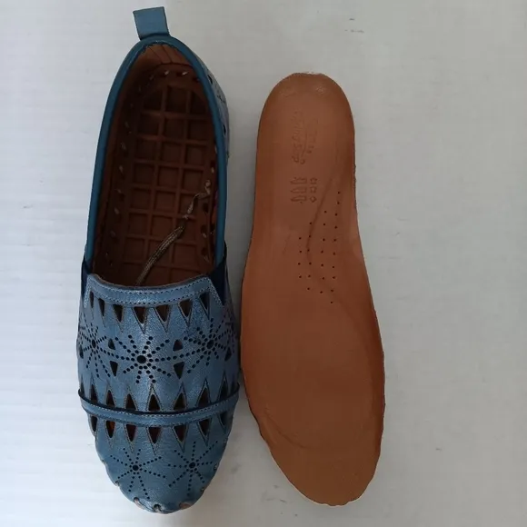 Spring Step Loafer Slip On Flats Shoes Fusaro Blue Leather Size 7.5-8 EU 38