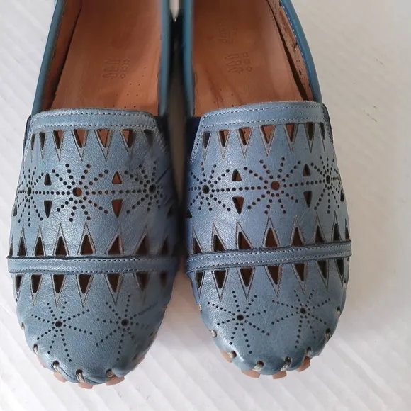 Spring Step Loafer Slip On Flats Shoes Fusaro Blue Leather Size 7.5-8 EU 38