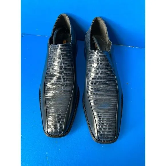 Stacy Adams Navy Blue Lizard Skin Print Leather Cap Toe Loafers Shoes Men's 12