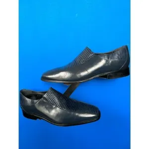 Stacy Adams Navy Blue Lizard Skin Print Leather Cap Toe Loafers Shoes Men's 12