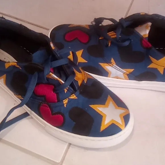 Stella McCartney • Lace Up Sneakers Canvas Hearts And Stars Size 37