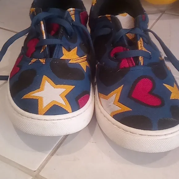 Stella McCartney • Lace Up Sneakers Canvas Hearts And Stars Size 37