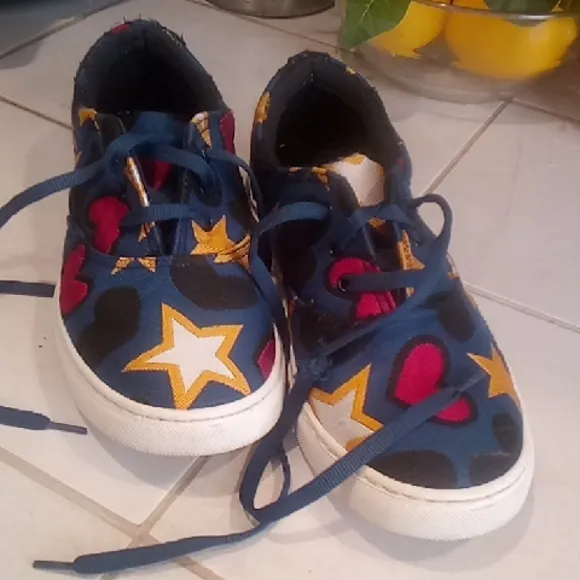 Stella McCartney • Lace Up Sneakers Canvas Hearts And Stars Size 37
