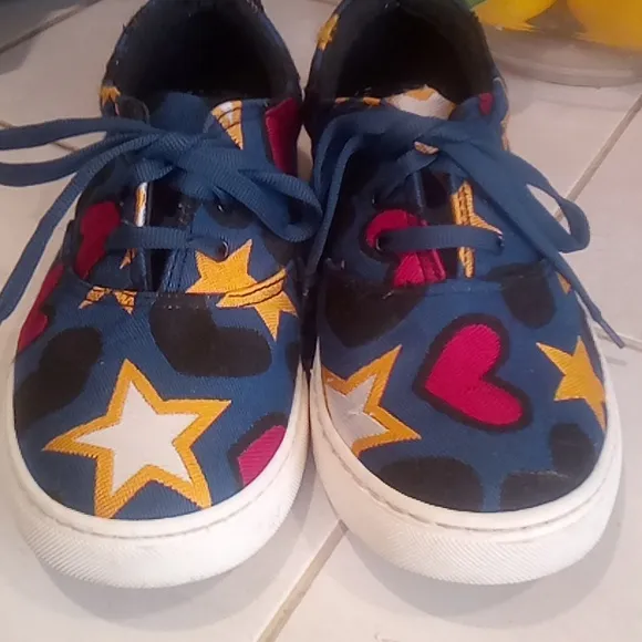 Stella McCartney • Lace Up Sneakers Canvas Hearts And Stars Size 37