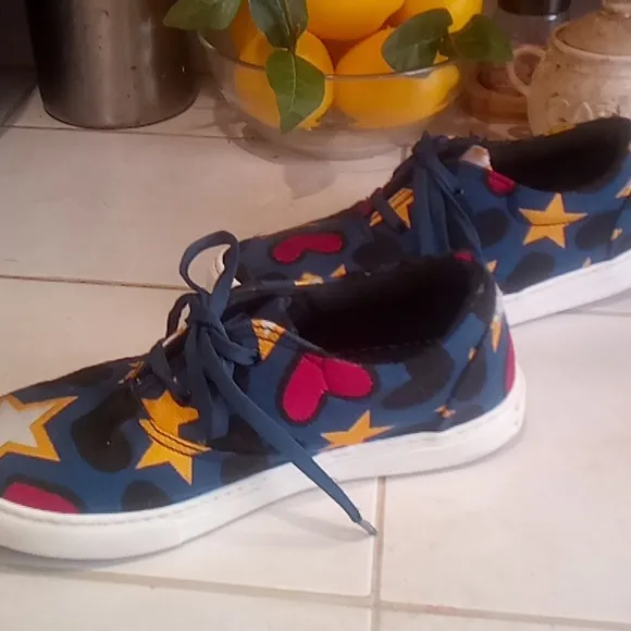 Stella McCartney • Lace Up Sneakers Canvas Hearts And Stars Size 37