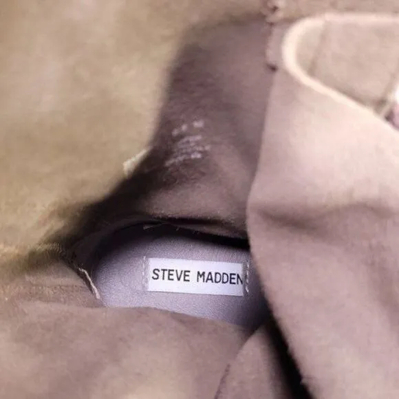 Steve Madden Burke Canvas Buckle Strap Suede Moto Boot Brown Women's sz 6.5