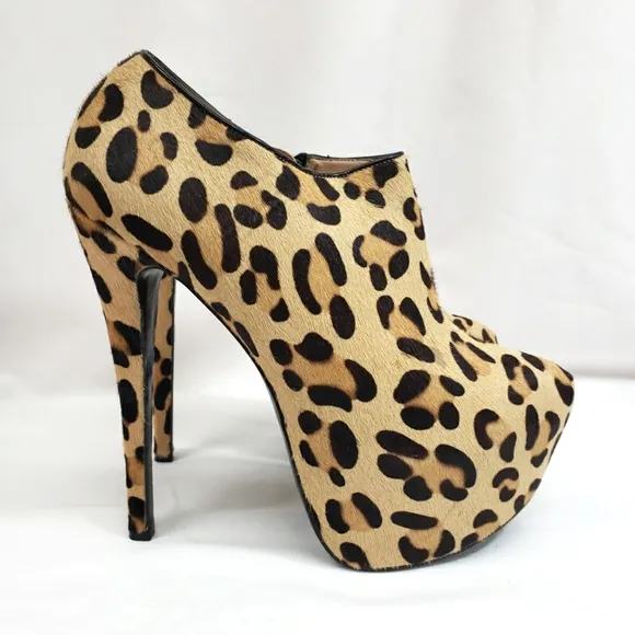 Steve Madden Calf Hair Cheetah Print Platform Stiletto Booties VIPER