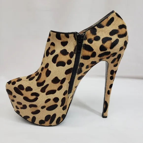 Steve Madden Calf Hair Cheetah Print Platform Stiletto Booties VIPER