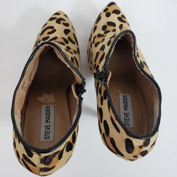Steve Madden Calf Hair Cheetah Print Platform Stiletto Booties VIPER