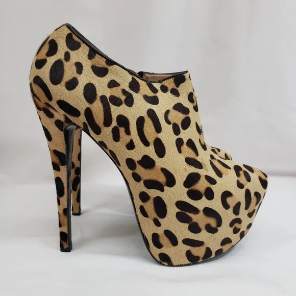 Steve Madden Calf Hair Cheetah Print Platform Stiletto Booties VIPER