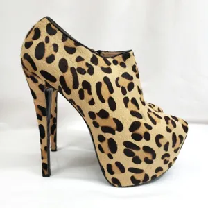 Steve Madden Calf Hair Cheetah Print Platform Stiletto Booties VIPER