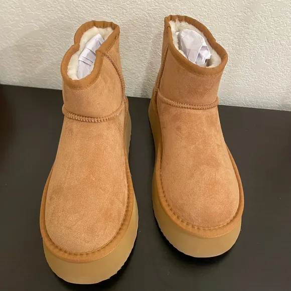 Steve Madden Fur Lined Ankle Boots Platform Heel Brown Chestnut Size 8 Womens