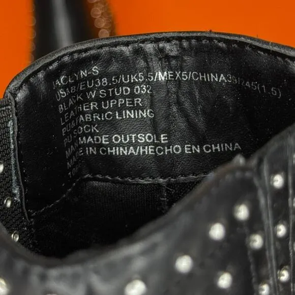 Steve Madden Jaclyn Stud  Heel Bootie Black Leather Size 8 EU 38.5 WITH BOX
