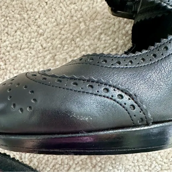 Stuart Weitzman Black Leather Heels Mary Jane Brogue - Size: 8.5