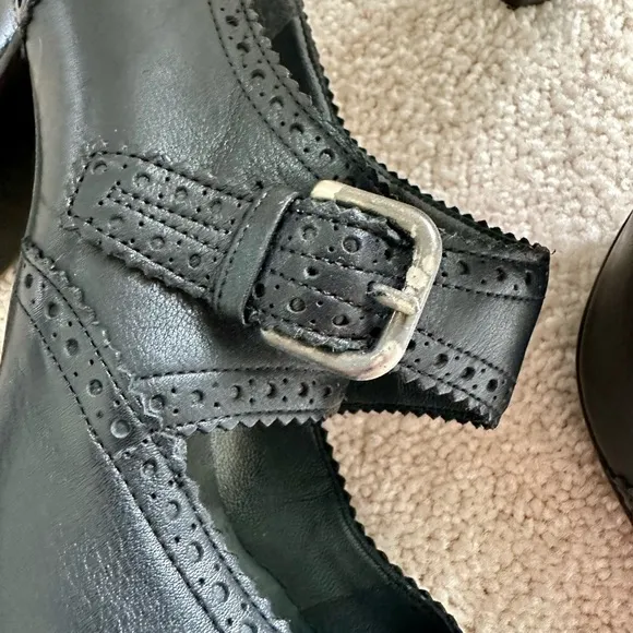 Stuart Weitzman Black Leather Heels Mary Jane Brogue - Size: 8.5